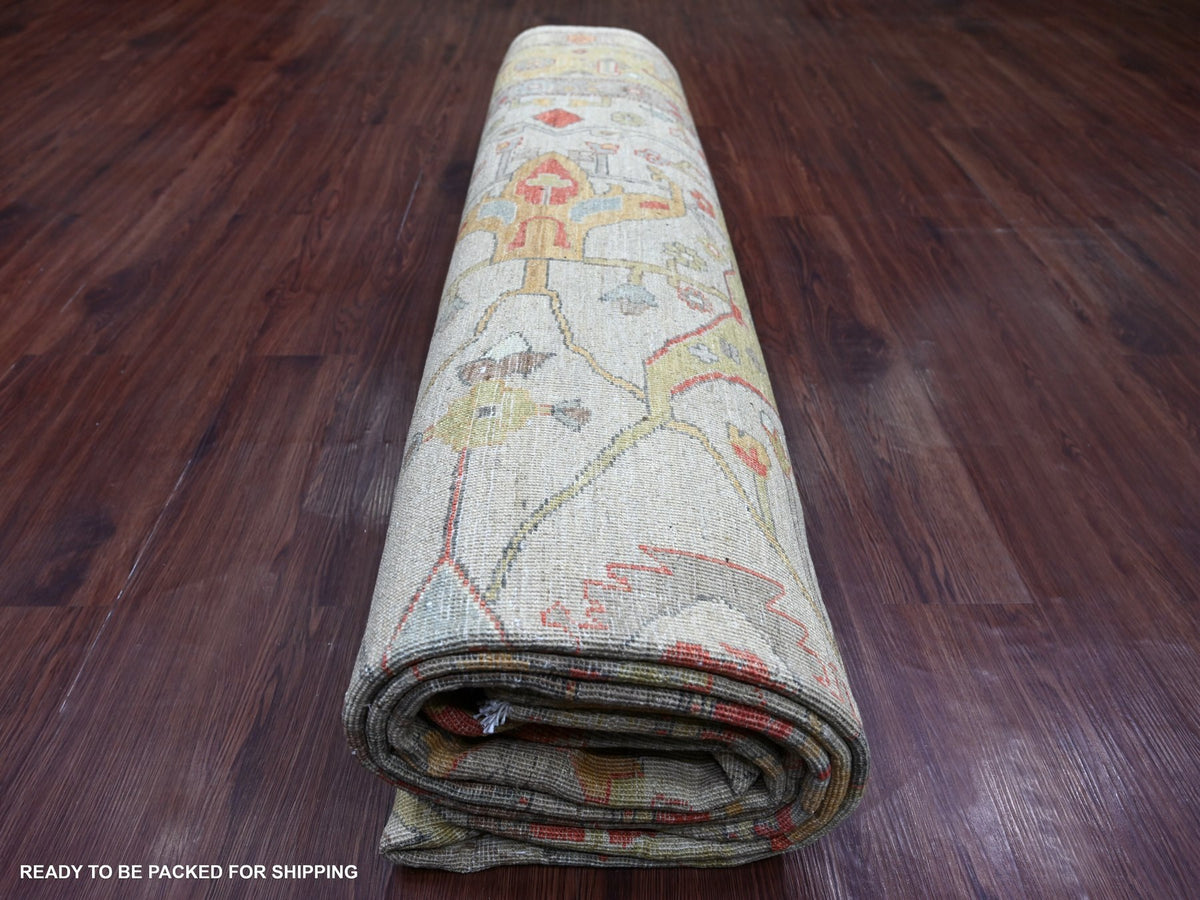 Peshawar Tribal & Geometric hand-knotted wool rug in Gray & Gold, 9'10" x 13'5" — SKU O022472 (view 9)