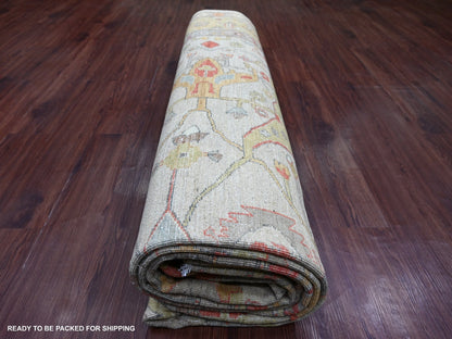 Peshawar Tribal & Geometric hand-knotted wool rug in Gray & Gold, 9'10" x 13'5" — SKU O022472 (view 9)