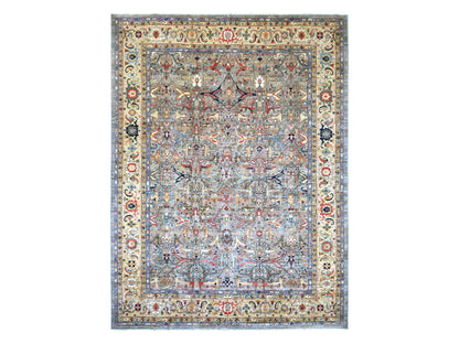Peshawar Tribal & Geometric hand-knotted wool rug in Gray & Ivory, 11'7" x 15'5" — SKU O022473