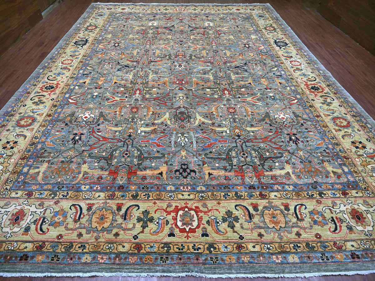 Peshawar Tribal & Geometric hand-knotted wool rug in Gray & Ivory, 11'7" x 15'5" — SKU O022473 (view 2)