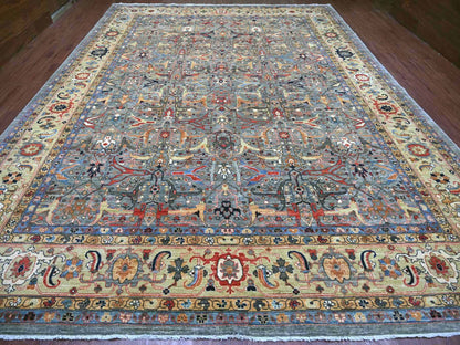 Peshawar Tribal & Geometric hand-knotted wool rug in Gray & Ivory, 11'7" x 15'5" — SKU O022473 (view 2)