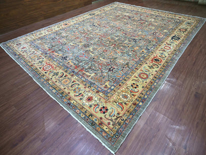 Peshawar Tribal & Geometric hand-knotted wool rug in Gray & Ivory, 11'7" x 15'5" — SKU O022473 (view 3)