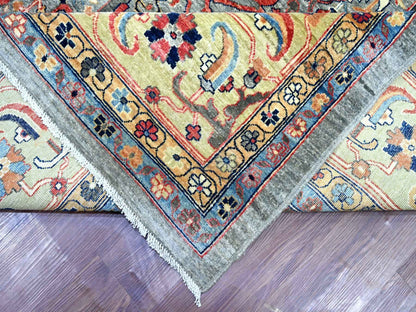 Peshawar Tribal & Geometric hand-knotted wool rug in Gray & Ivory, 11'7" x 15'5" — SKU O022473 (view 6)