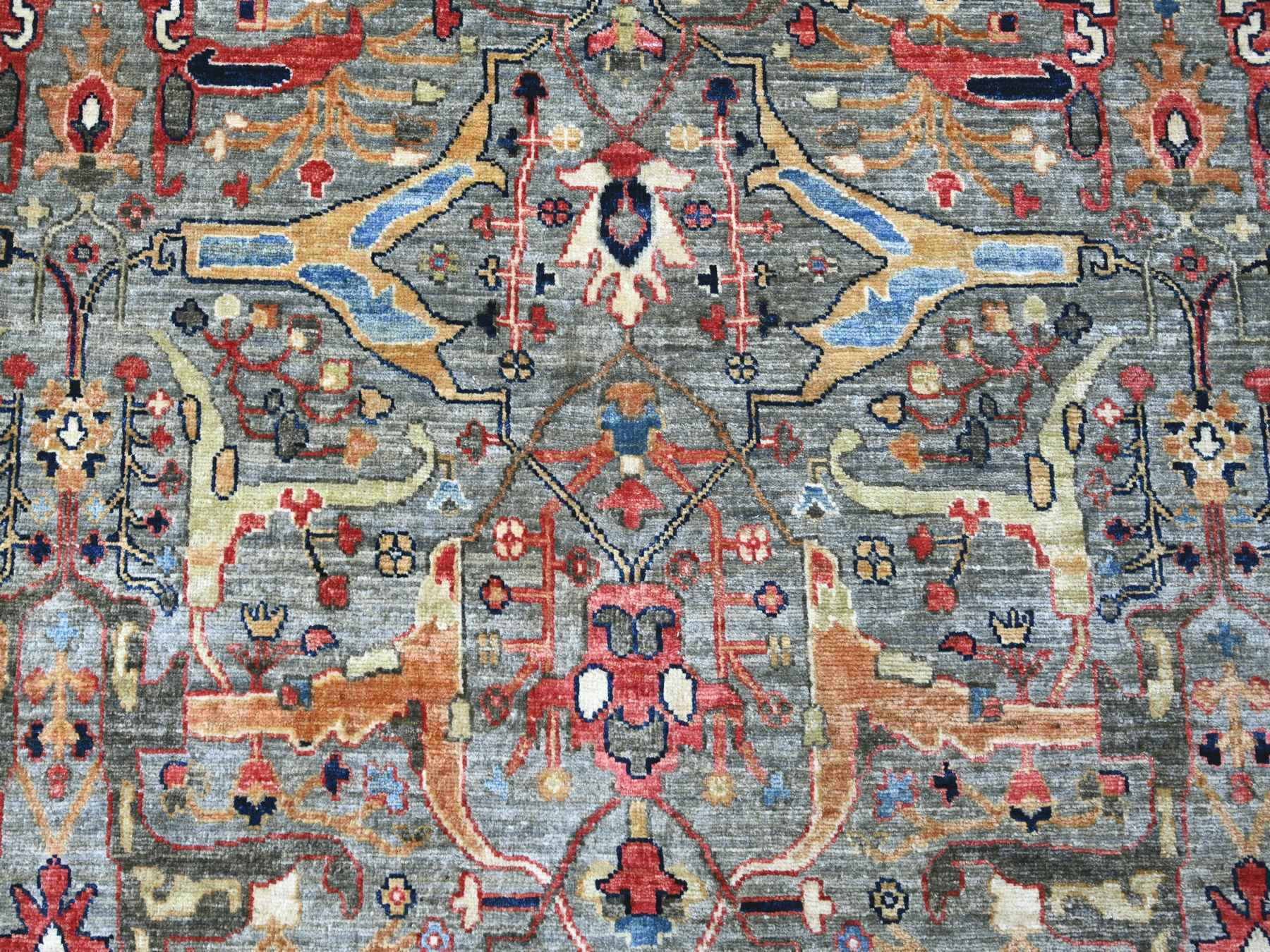 Peshawar Tribal & Geometric hand-knotted wool rug in Gray & Ivory, 11'7" x 15'5" — SKU O022473 (view 8)