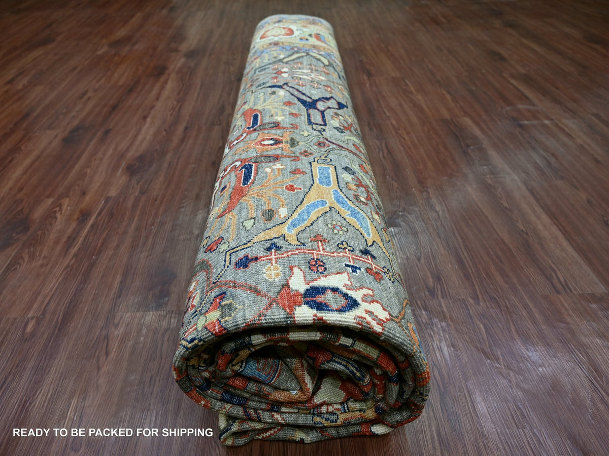Peshawar Tribal & Geometric hand-knotted wool rug in Gray & Ivory, 11'7" x 15'5" — SKU O022473 (view 9)
