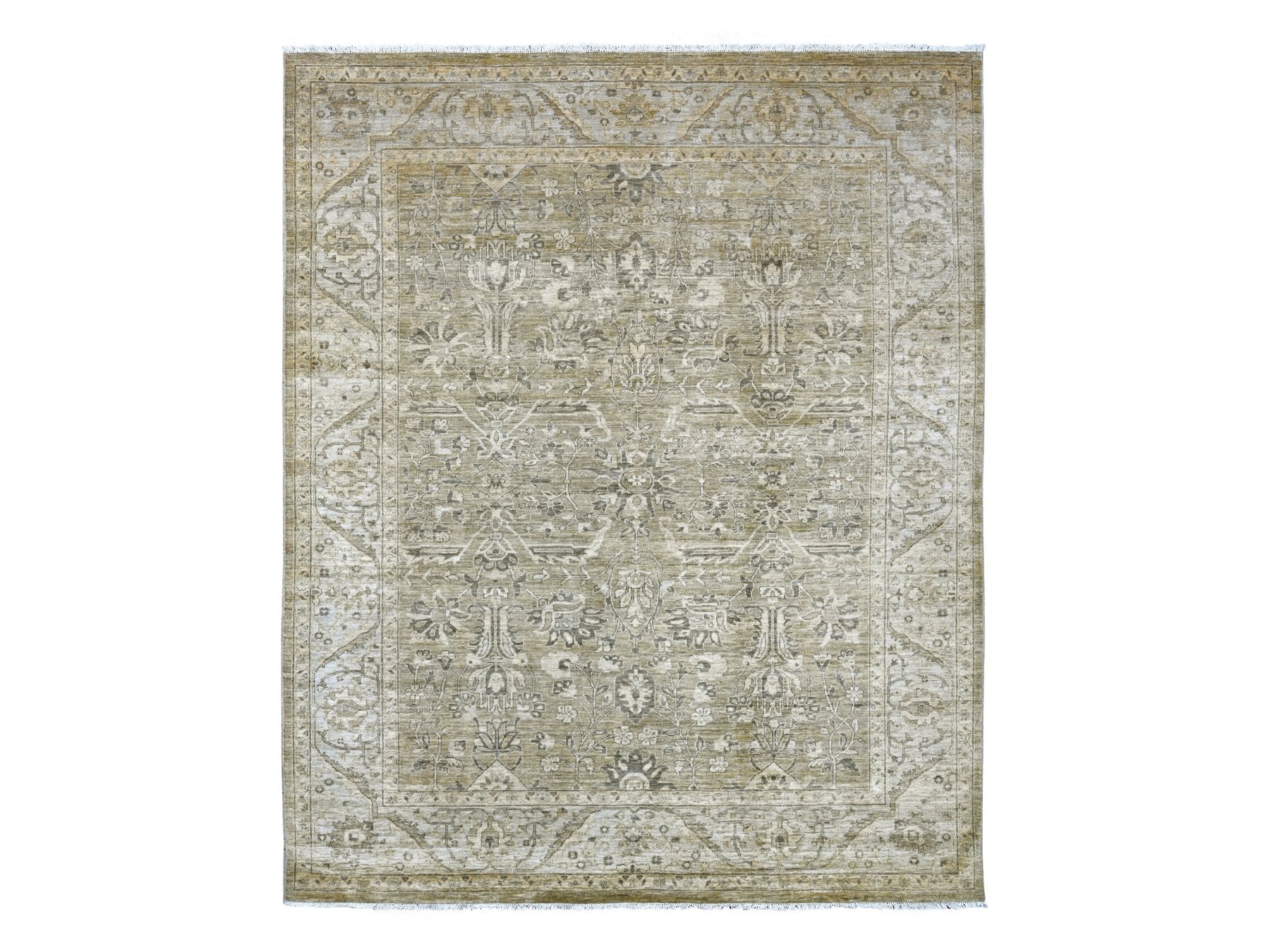 Green 8'1" x 9'9" Oushak And Peshawar Hand knotted Wool Rug - Sku: O022476