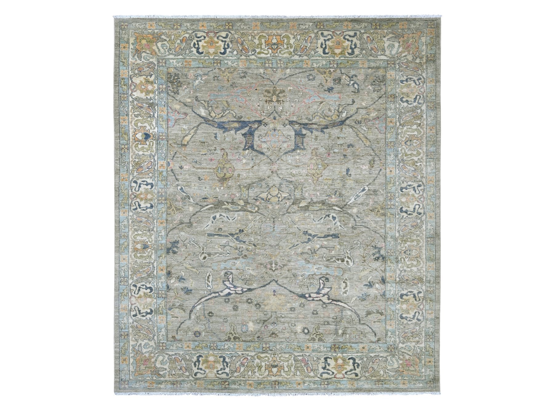 Peshawar Tribal & Geometric hand-knotted wool rug in Gray & Ivory, 8'5" x 9'8" — SKU O022478
