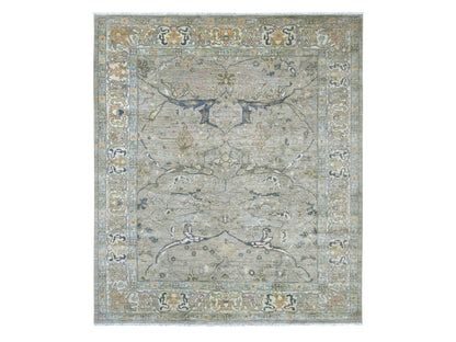 Peshawar Tribal & Geometric hand-knotted wool rug in Gray & Ivory, 8'5" x 9'8" — SKU O022478