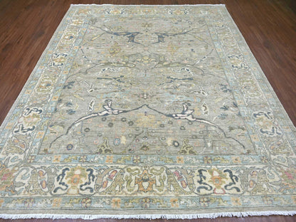 Peshawar Tribal & Geometric hand-knotted wool rug in Gray & Ivory, 8'5" x 9'8" — SKU O022478 (view 2)