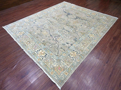 Peshawar Tribal & Geometric hand-knotted wool rug in Gray & Ivory, 8'5" x 9'8" — SKU O022478 (view 3)