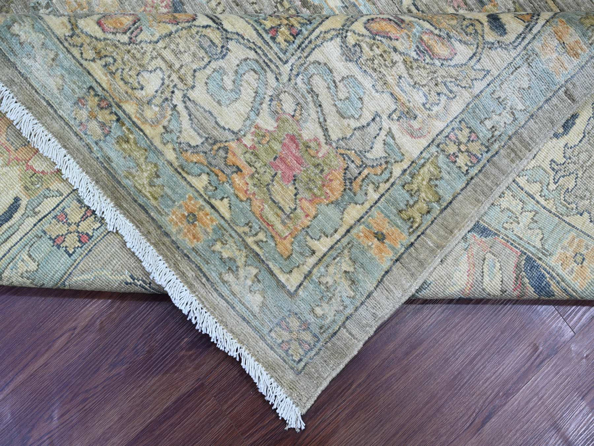 Peshawar Tribal & Geometric hand-knotted wool rug in Gray & Ivory, 8'5" x 9'8" — SKU O022478 (view 6)