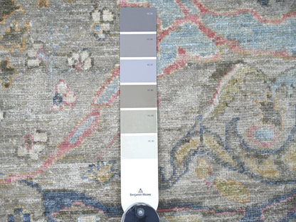 Peshawar Tribal & Geometric hand-knotted wool rug in Gray & Ivory, 8'5" x 9'8" — SKU O022478 (view 7)