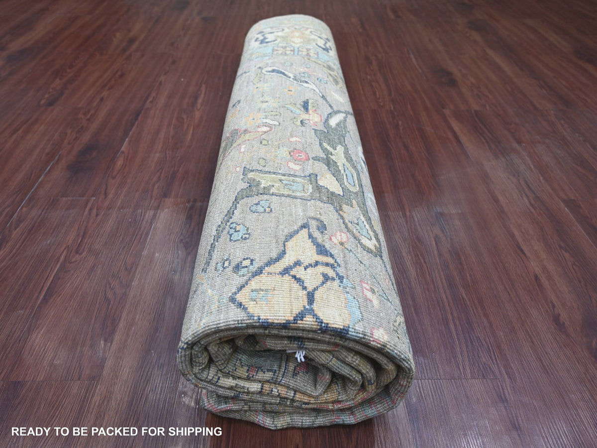 Peshawar Tribal & Geometric hand-knotted wool rug in Gray & Ivory, 8'5" x 9'8" — SKU O022478 (view 9)