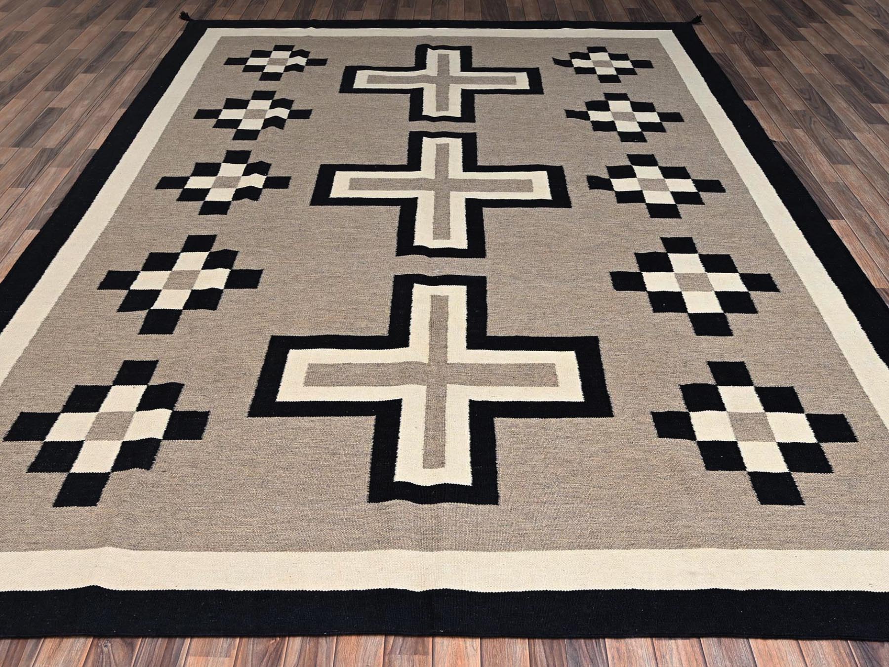 Brown 9'1" x 11'10" Flat Weave Hand woven Wool Rug - Sku: O02247