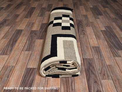 Brown 9'1" x 11'10" Flat Weave Hand woven Wool Rug - Sku: O02247