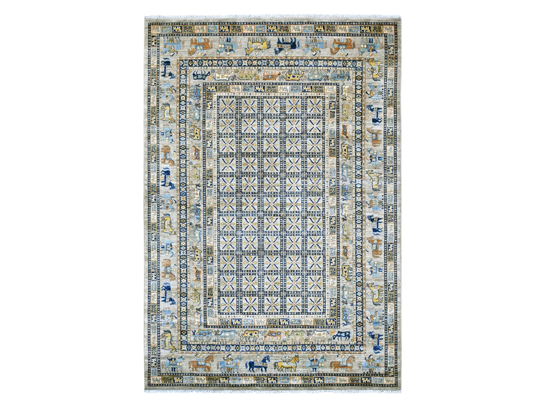 Grey 6'1" x 8'8" Oushak And Peshawar Hand knotted Wool Rug - Sku: O022481