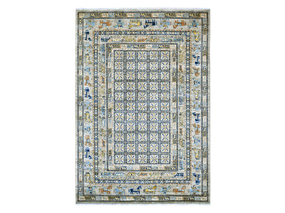 Grey 6'1" x 8'8" Oushak And Peshawar Hand knotted Wool Rug - Sku: O022481
