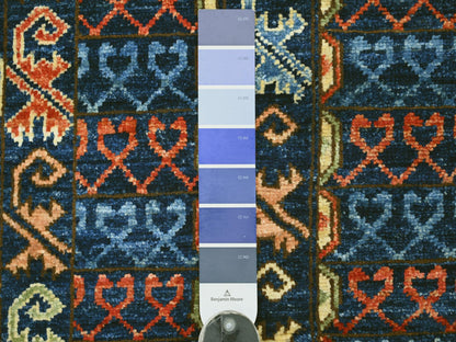 Blue 2'11" x 7'9" Tribal & Geometric Hand knotted Wool Rug - Sku: O022483