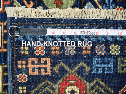Blue 2'11" x 7'9" Tribal & Geometric Hand knotted Wool Rug - Sku: O022483