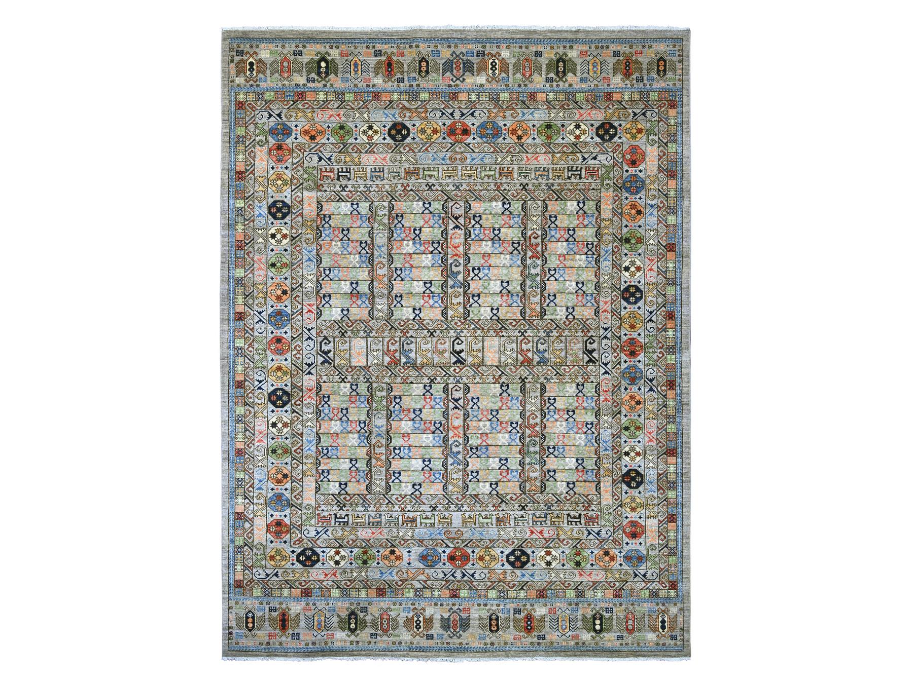 Ersari Tribal & Geometric hand-knotted wool rug in Gray, 9'1" x 12' — SKU O022484