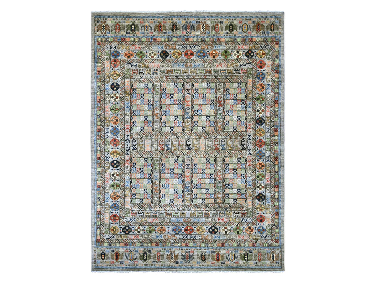 Ersari Tribal & Geometric hand-knotted wool rug in Gray, 9'1" x 12' — SKU O022484