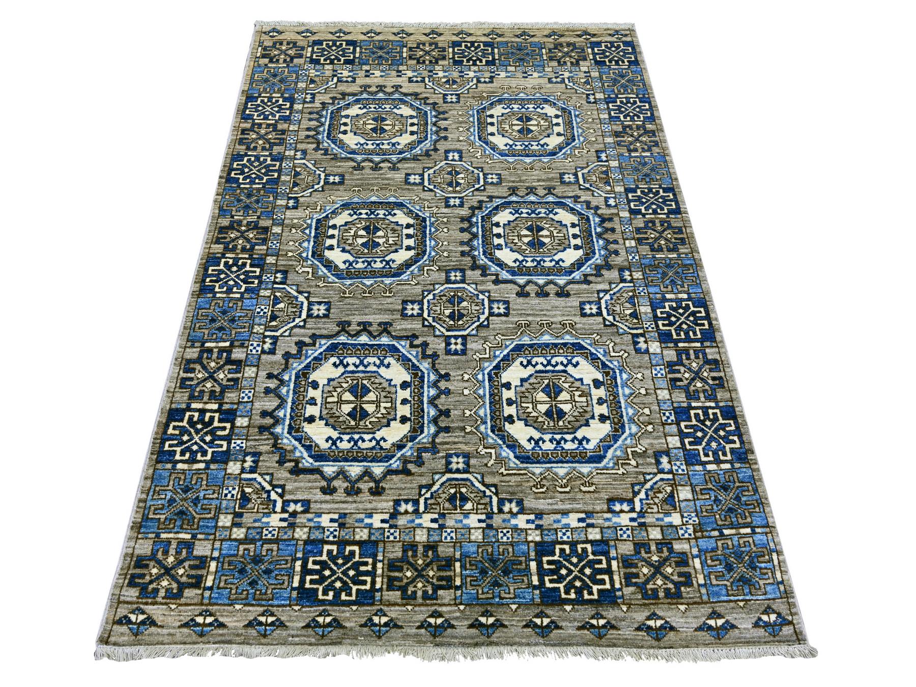 Grey 4'0" x 5'11" Tribal & Geometric Hand knotted Wool Rug - Sku: O022485