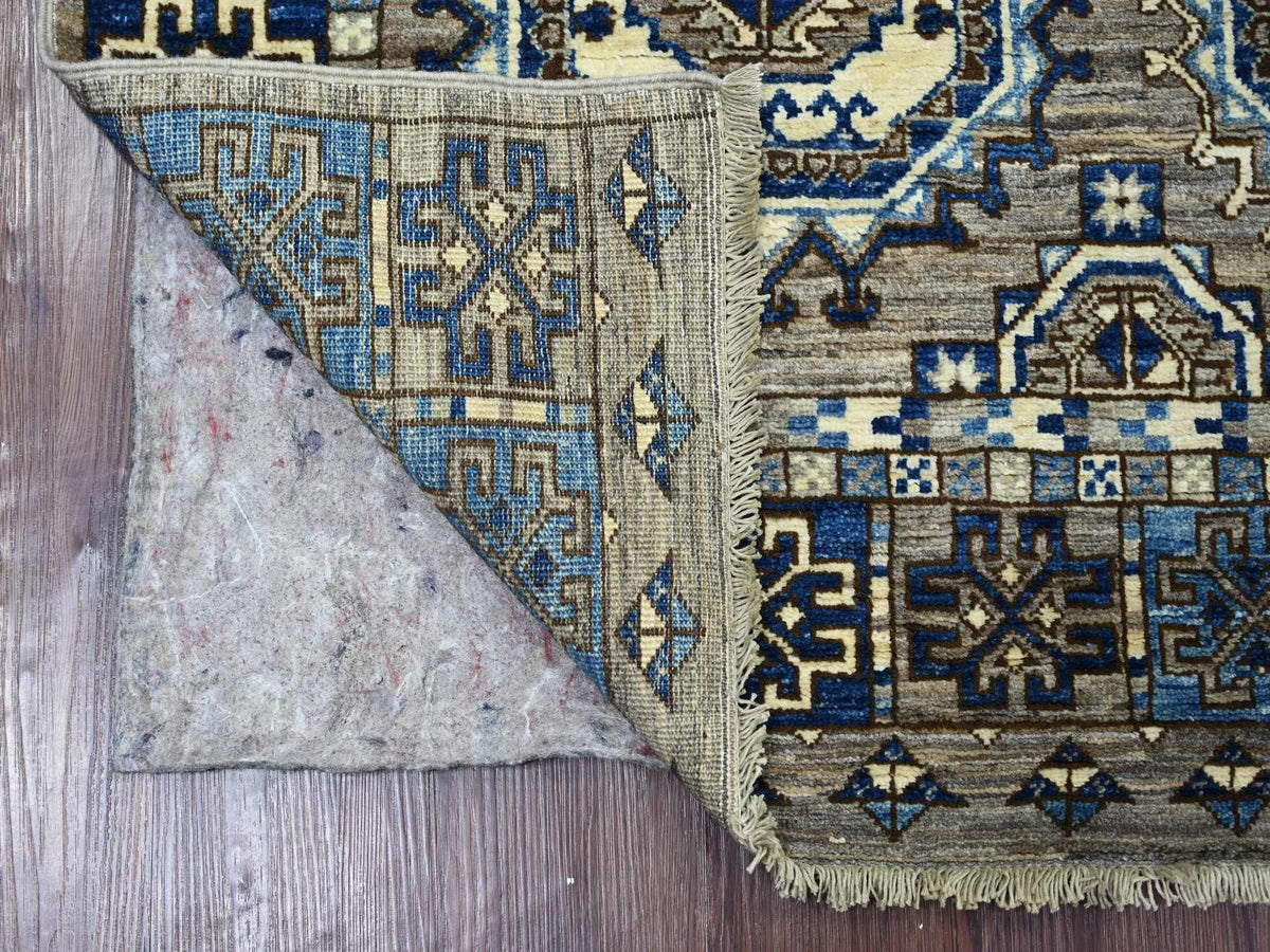 Ersari Tribal & Geometric hand-knotted wool rug in Gray & Blue, 4' x 5'11" — SKU O022485 (view 2)