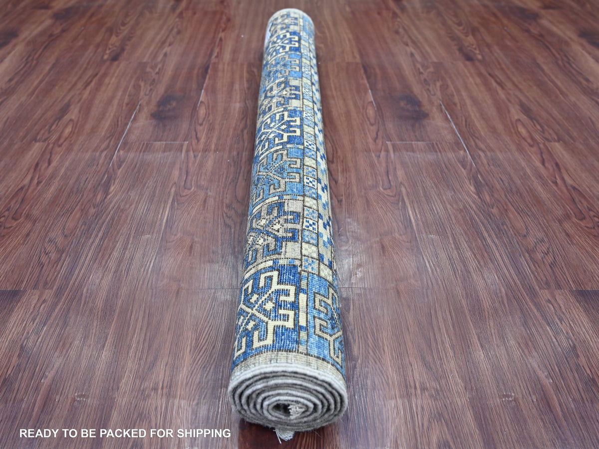Ersari Tribal & Geometric hand-knotted wool rug in Gray & Blue, 4' x 5'11" — SKU O022485 (view 4)