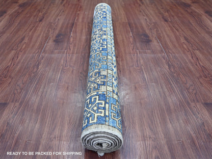 Ersari Tribal & Geometric hand-knotted wool rug in Gray & Blue, 4' x 5'11" — SKU O022485 (view 4)