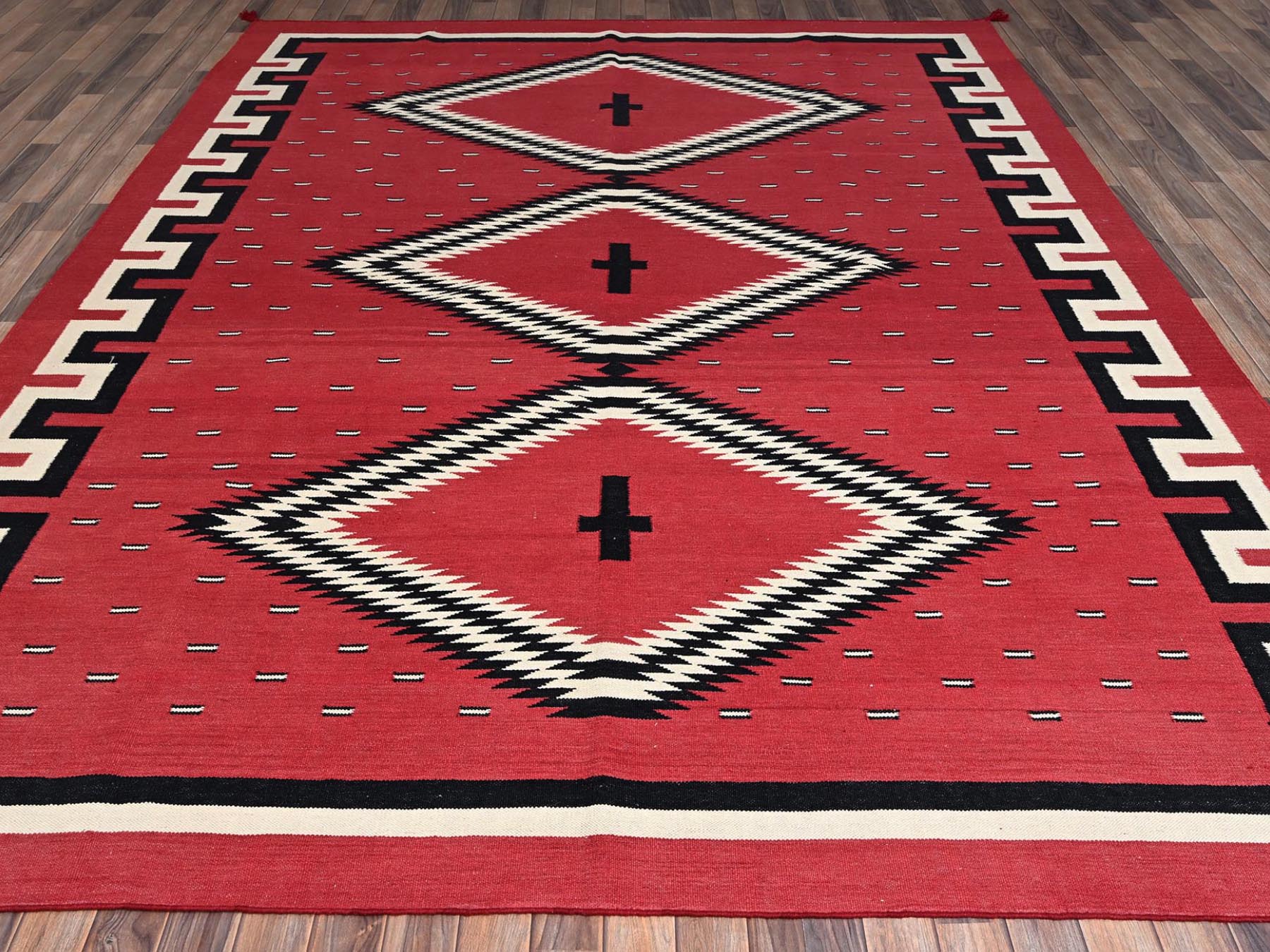 Red 9'1" x 11'7" Flat Weave Hand woven Wool Rug - Sku: O02248