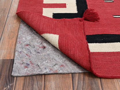 Flat-Weave hand-knotted wool rug in Red, 9'1" x 11'7" — SKU O02248 (view 3)