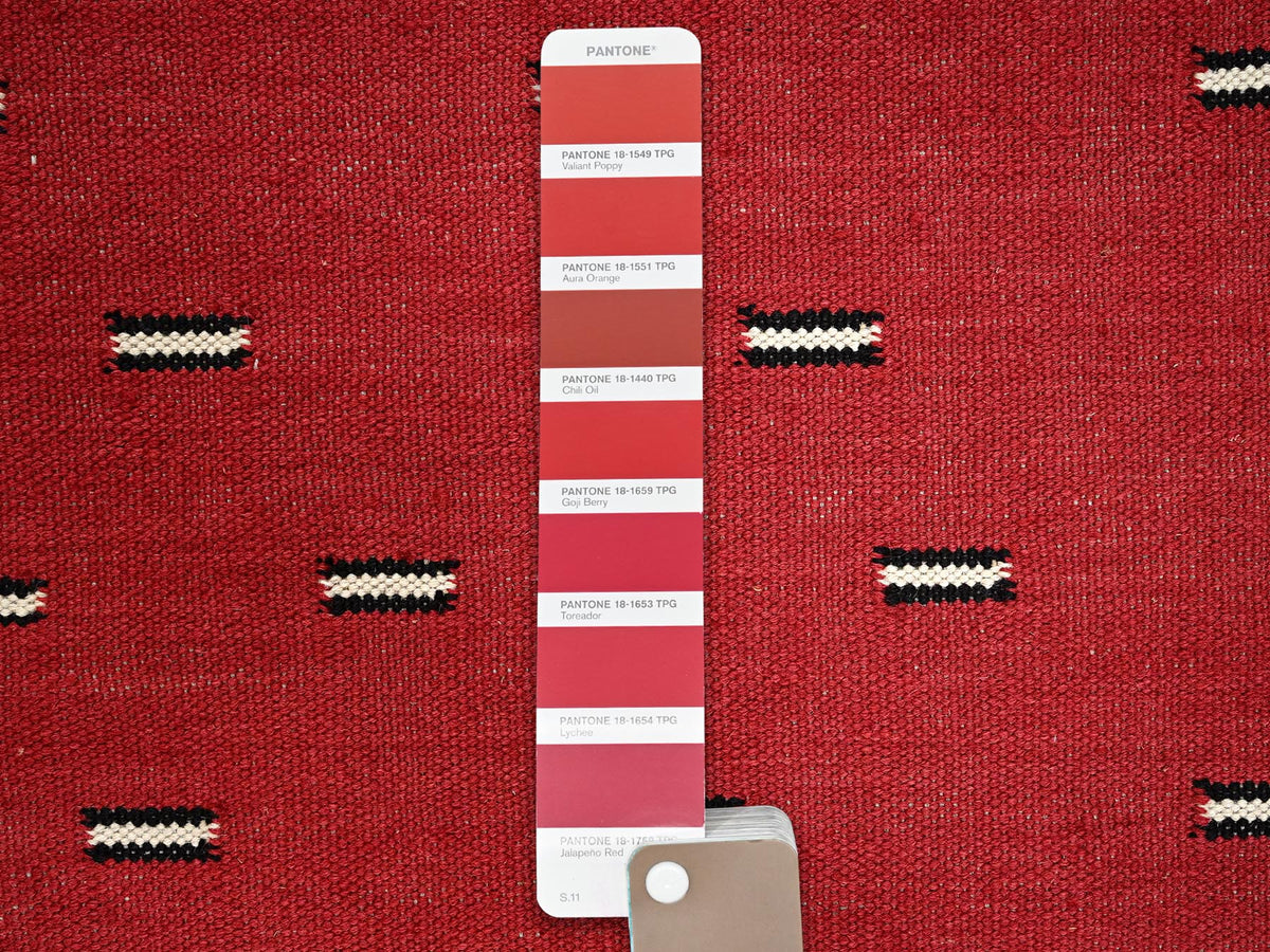 Flat-Weave hand-knotted wool rug in Red, 9'1" x 11'7" — SKU O02248 (view 5)