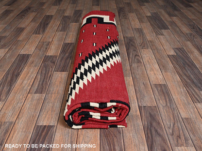 Flat-Weave hand-knotted wool rug in Red, 9'1" x 11'7" — SKU O02248 (view 6)