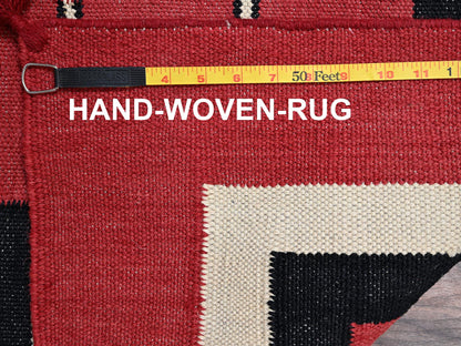 Flat-Weave hand-knotted wool rug in Red, 9'1" x 11'7" — SKU O02248 (view 7)