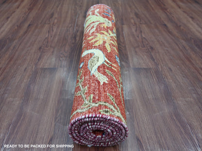 Red 2'7" x 8'0" Oushak And Peshawar Hand knotted Wool Rug - Sku: O022493