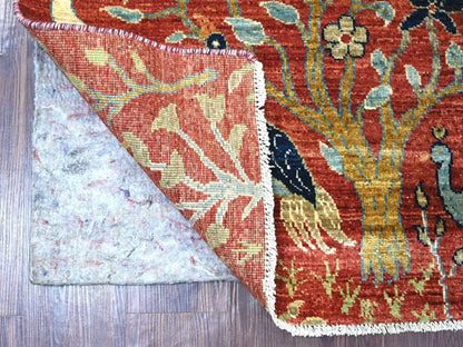 Red 2'6" x 8'1" Oushak And Peshawar Hand knotted Wool Rug - Sku: O022494