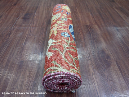 Red 2'6" x 8'1" Oushak And Peshawar Hand knotted Wool Rug - Sku: O022494