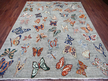 Peshawar Modern / Contemporary hand-knotted wool rug in Gray, 8' x 9'7" — SKU O022496 (view 2)
