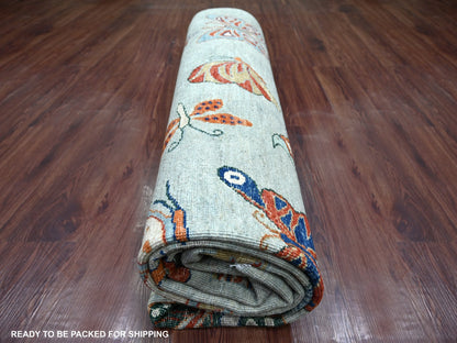 Grey 8'0" x 9'7" Modern and Contemporary Hand knotted Wool Rug - Sku: O022496