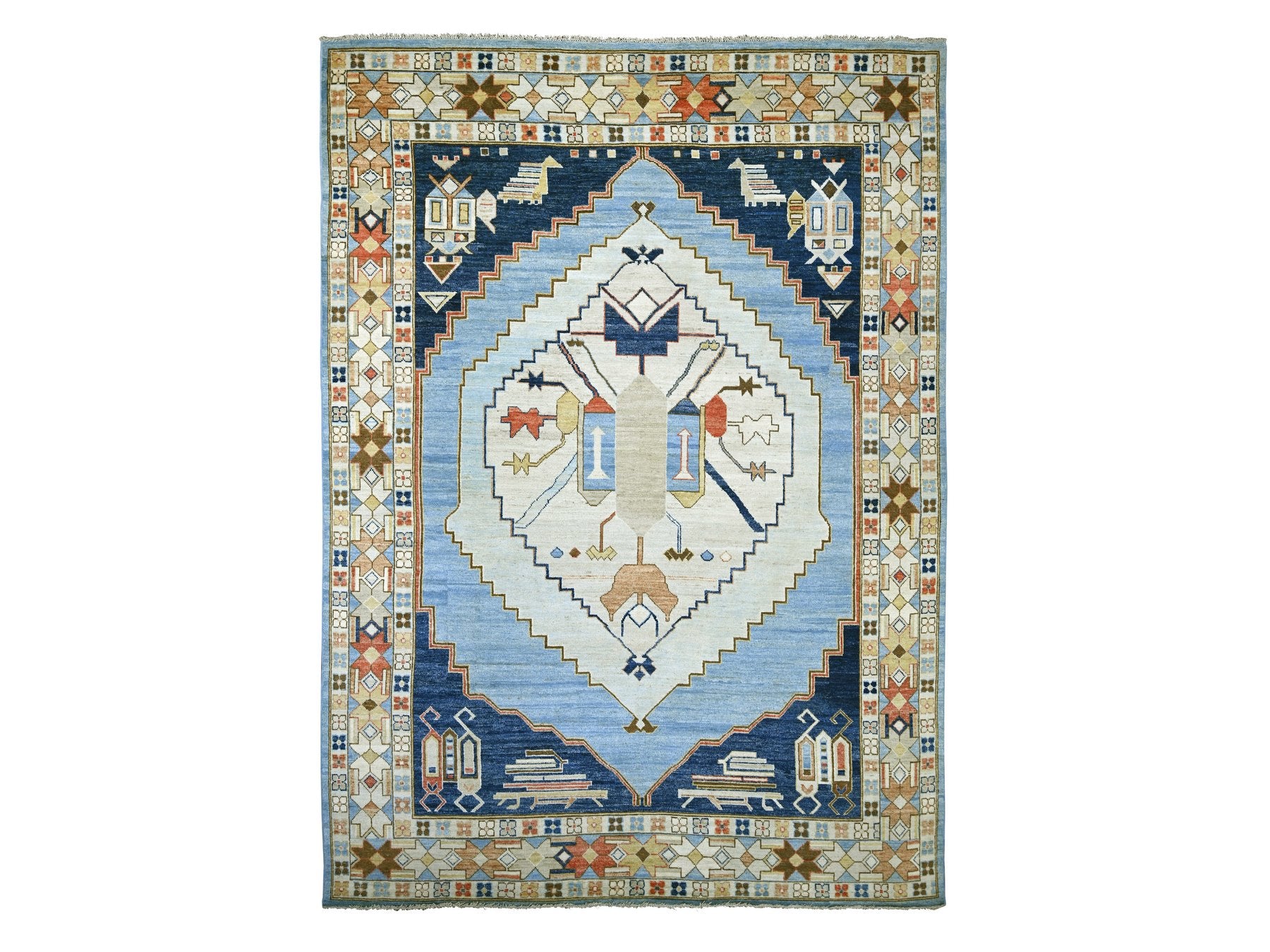 Blue 10'0" x 13'8" Tribal & Geometric Hand knotted Wool Rug - Sku: O022497