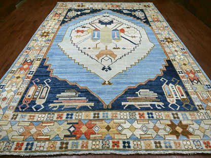 Blue 10'0" x 13'8" Tribal & Geometric Hand knotted Wool Rug - Sku: O022497