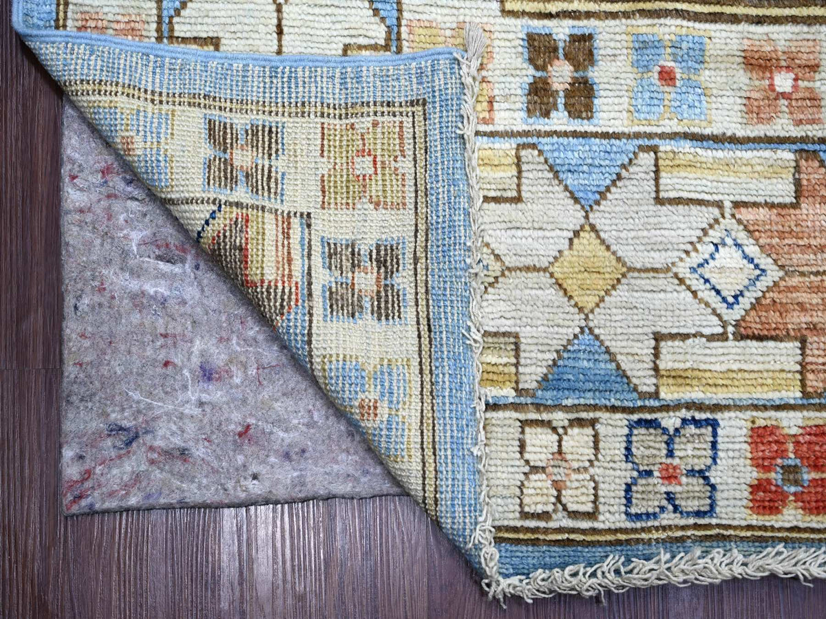 Tribal & Geometric hand-knotted wool rug in Blue & Ivory, 10' x 13'8" — SKU O022497 (view 4)