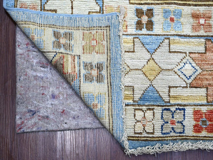 Tribal & Geometric hand-knotted wool rug in Blue & Ivory, 10' x 13'8" — SKU O022497 (view 4)