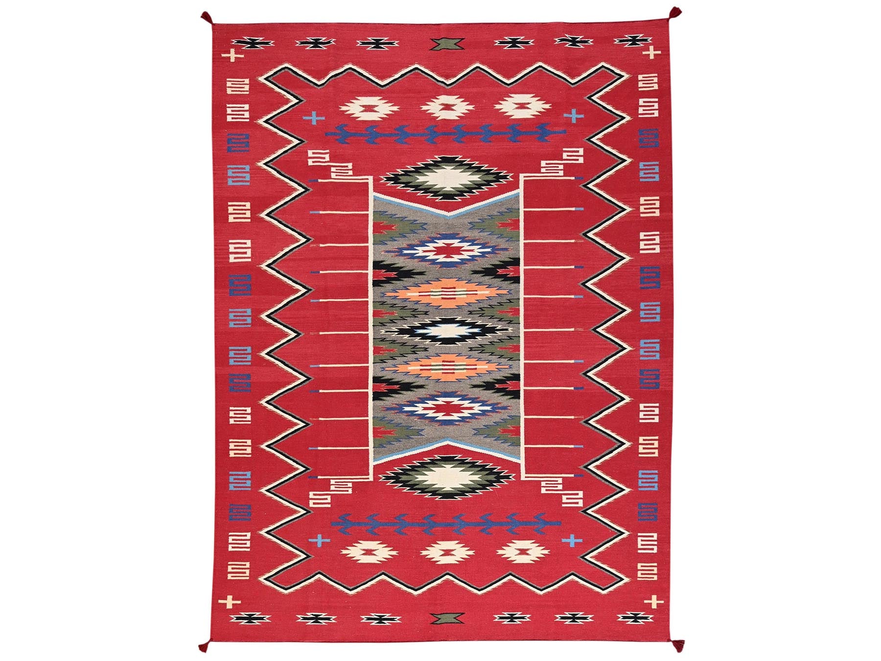 Flat-Weave hand-knotted wool rug in Red, 9' x 12'1" — SKU O02249
