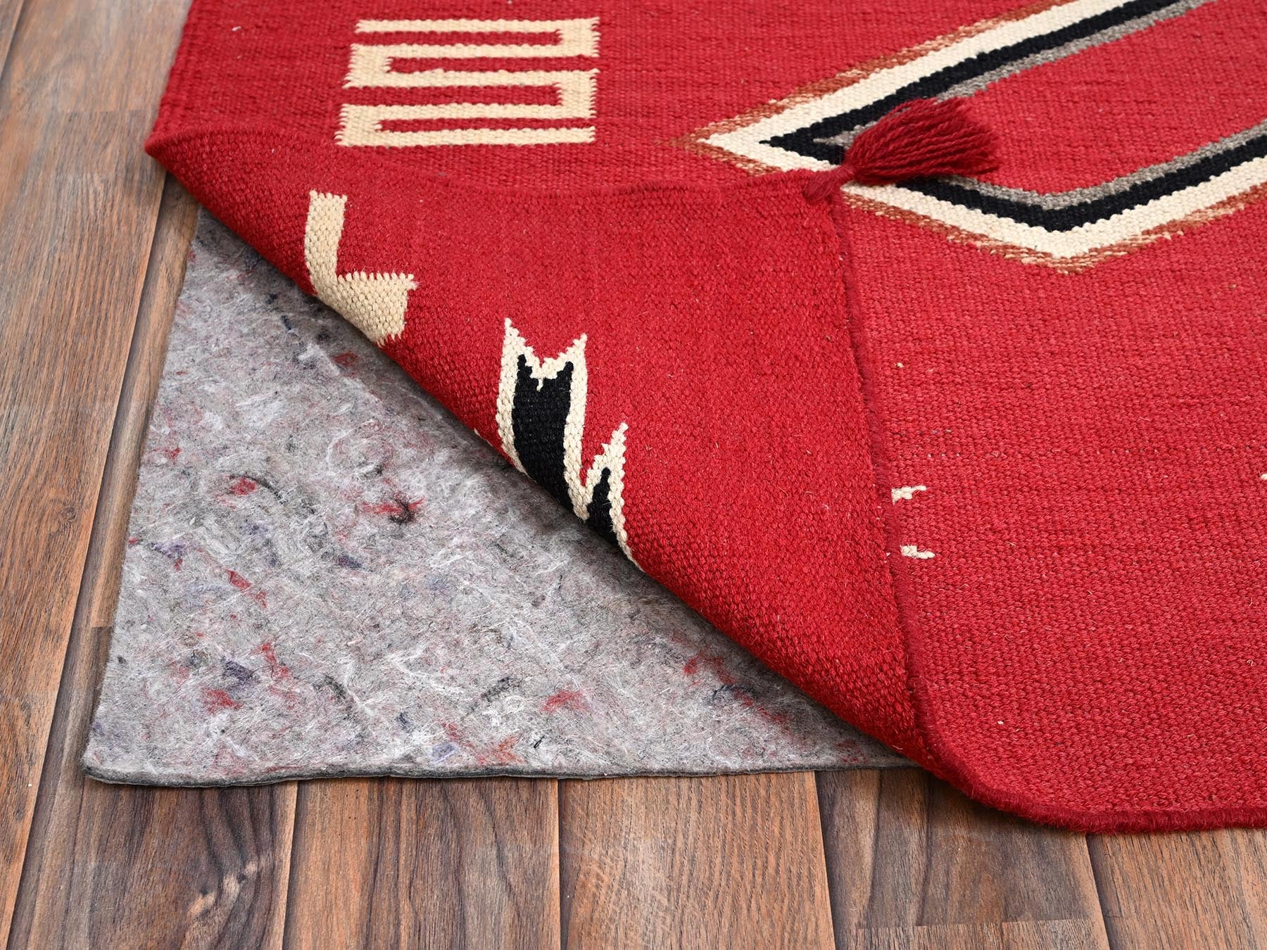 Flat-Weave hand-knotted wool rug in Red, 9' x 12'1" — SKU O02249 (view 3)