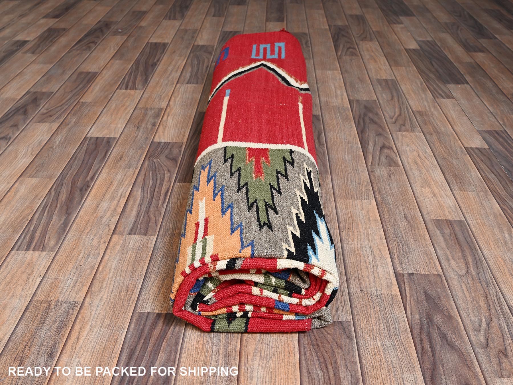Flat-Weave hand-knotted wool rug in Red, 9' x 12'1" — SKU O02249 (view 6)