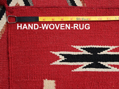 Flat-Weave hand-knotted wool rug in Red, 9' x 12'1" — SKU O02249 (view 7)