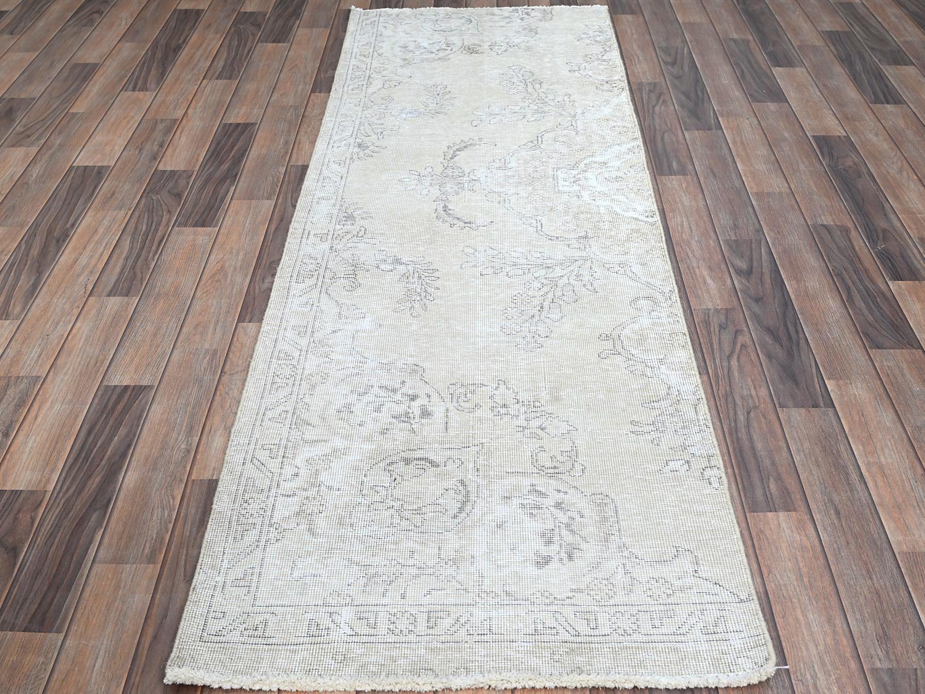Tabriz Vintage hand-knotted wool runner in Ivory, 2'6" x 7'6", SKU O0224