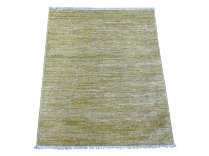 Green 2'6" x 3'0" Modern and Contemporary Hand knotted Wool Rug - Sku: O022500