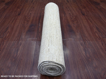 Ivory 2'10" x 8'0" Modern and Contemporary Hand knotted Wool Rug - Sku: O022501